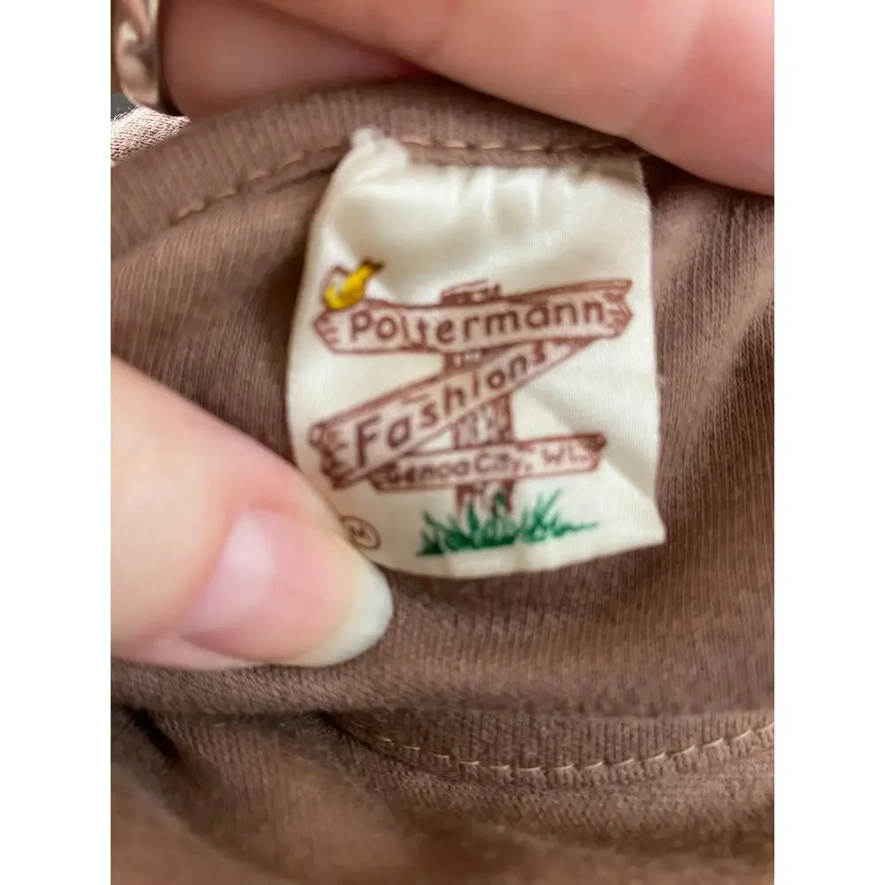 vintage 1970s puff sleeve applique top brown 70s t-shirt small gathered shoulder - Picture 8 of 8
